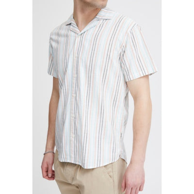 DK Company - Mens Cotton/Linen Striped Resort Collar Short Sleeve Woven