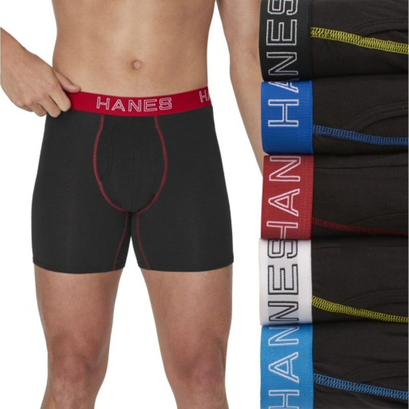 Hanes - Mens Ultimate Mens Stretch Boxer Brief Underwear Moisture Wicking Black 5-Pack