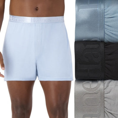 Hanes - Mens Originals Ultimate Mens Supersoft Knit Boxer Underwear Aqua/Grey/Black 3-Pack
