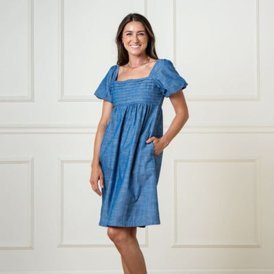 Hope & Henry - Womens Organic Ruched Chambray Dress