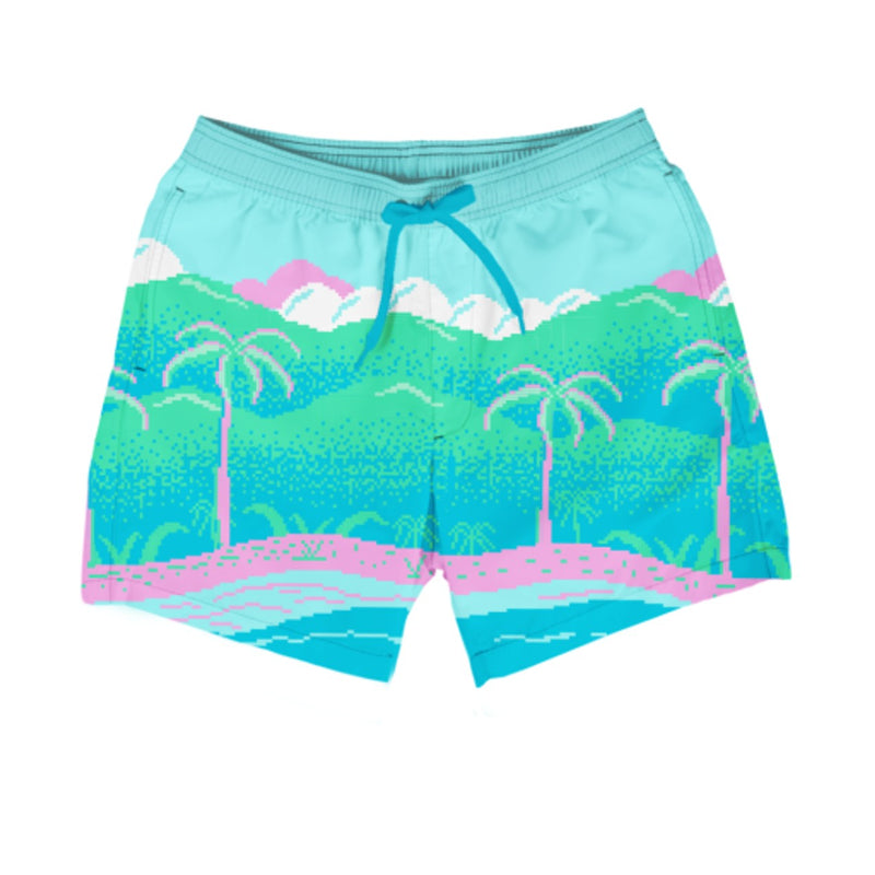 Tipsy Elves - Mens 6" Inseam 8-Bit Paradise Swim Trunks