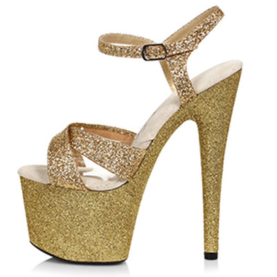 Ellie Shoes - 7" Heel Pointed Stiletto Glitter Platform and Upper Sandal