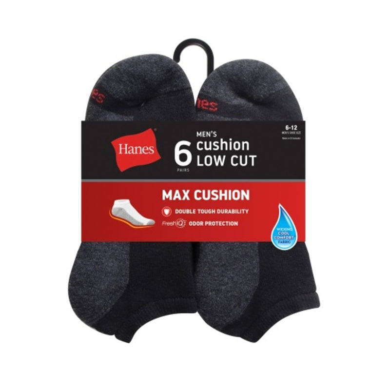 Hanes - Mens Double Tough Mens Low Cut Socks Max Cushion Shoe Sizes 6-12 6-Pairs