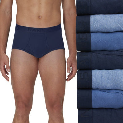 Hanes - Mens Ultimate Mens Brief Underwear Pack Full-Rise Moisture-Wicking Cotton Blue Assorted 7-Pack