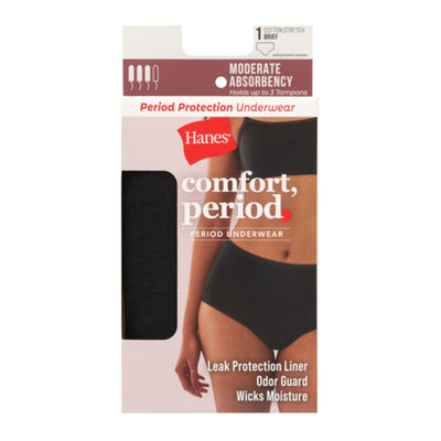 Hanes - Womens Comfort Period. Womens Brief Period Underwear Moderate Leaks 1-Pack