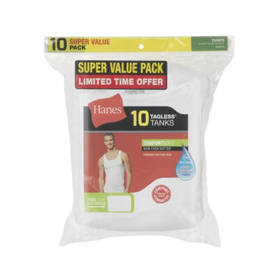 Hanes - Mens Cotton Tank Undershirt Moisture-Wicking White 10-Pack