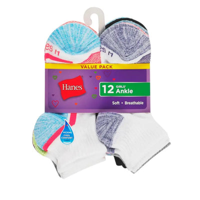 Hanes - Girls Cool Comfort Girls' Mesh Ankle Socks 12-Pairs
