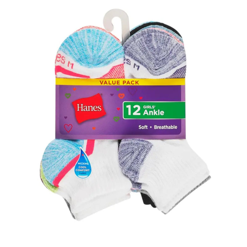 Hanes - Girls Cool Comfort Girls' Mesh Ankle Socks 12-Pairs