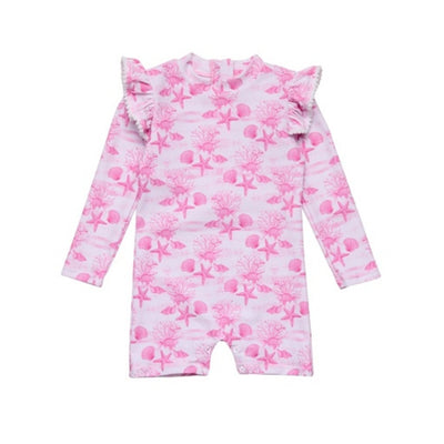 Snapper Rock - Girls Pink Lagoon Long Sleeve Sunsuit