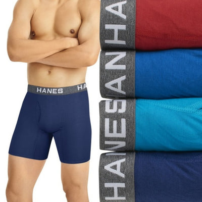 Hanes - Mens Ultimate Comfort Flex Fit Mens Boxer Brief Underwear Red/Blue 4-Pack