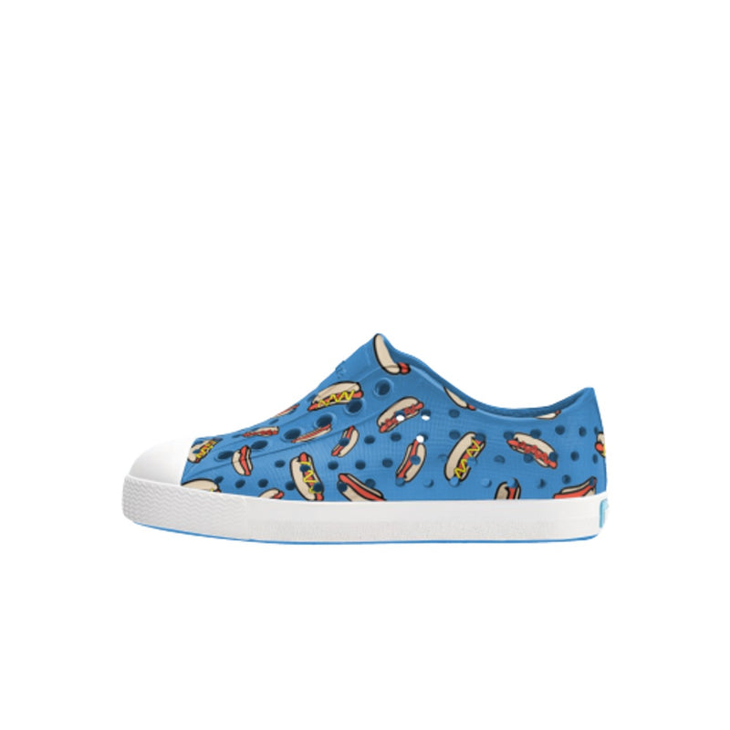 Native Shoes - Unisex Jefferson Print Kids - Resting Blue/ Shell White/ Hot Dogs