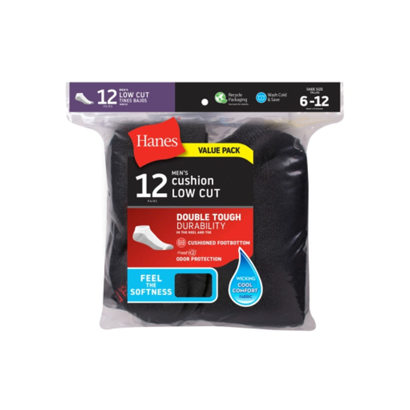 Hanes - Mens Double Tough Mens Low Cut Socks Shoe Sizes 6-12 12-Pairs