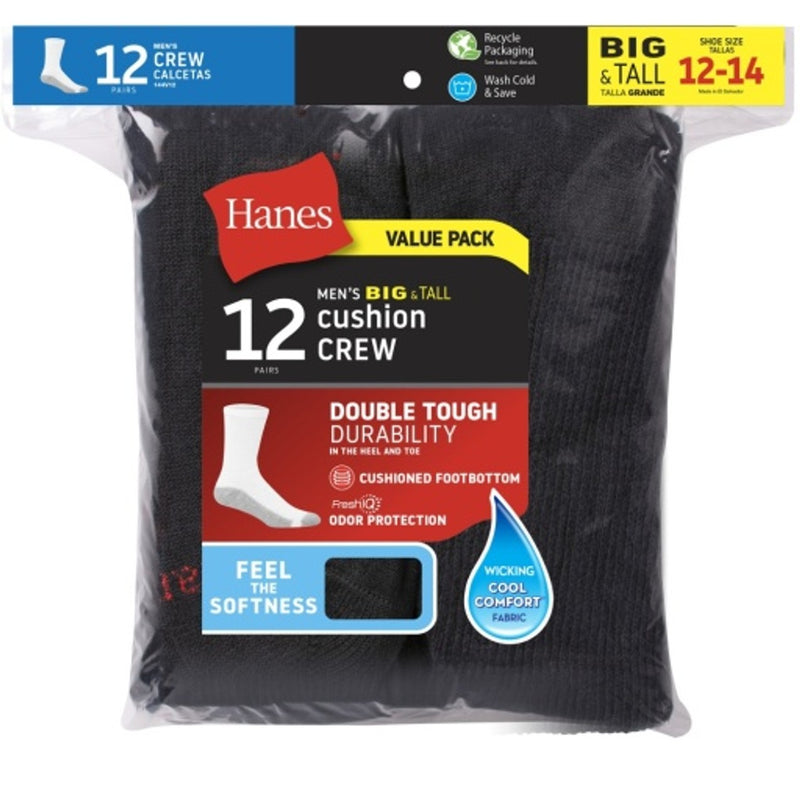 Hanes - Mens Double Tough Mens Crew Socks Shoe Sizes 12-14 12-Pairs
