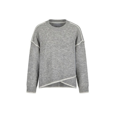 Liverpool Los Angeles - Womens Long Slv Crewneck Sweater with Cream Tulip Hem