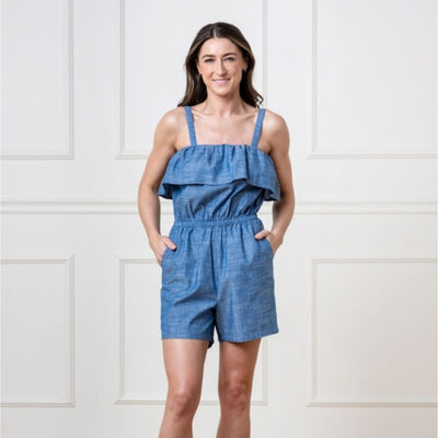 Hope & Henry - Womens Organic Ruffle Top Romper