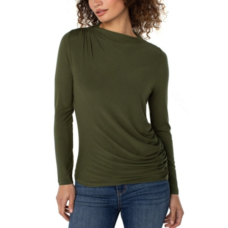 Liverpool Los Angeles - Womens Long Slv Mock Neck Knit Top with Shirring