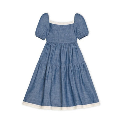 Hope & Henry - Girls Crochet Trim Organic Chambray Dress