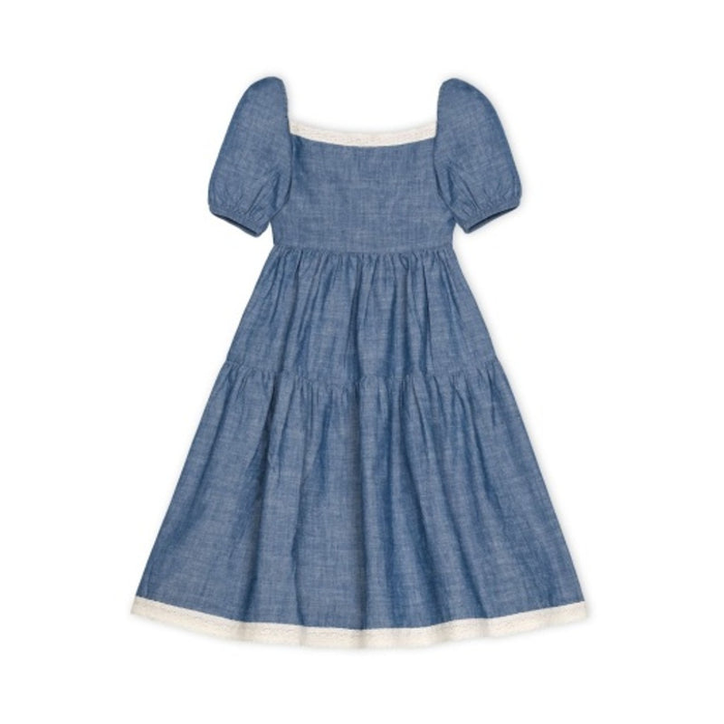Hope & Henry - Girls Crochet Trim Organic Chambray Dress