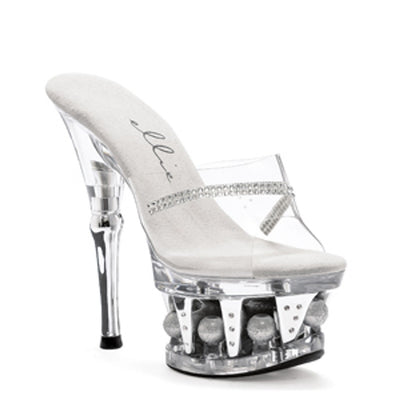 Ellie Shoes - 6" Heel Clear Rhinestone Mule with Disco Ball Platform