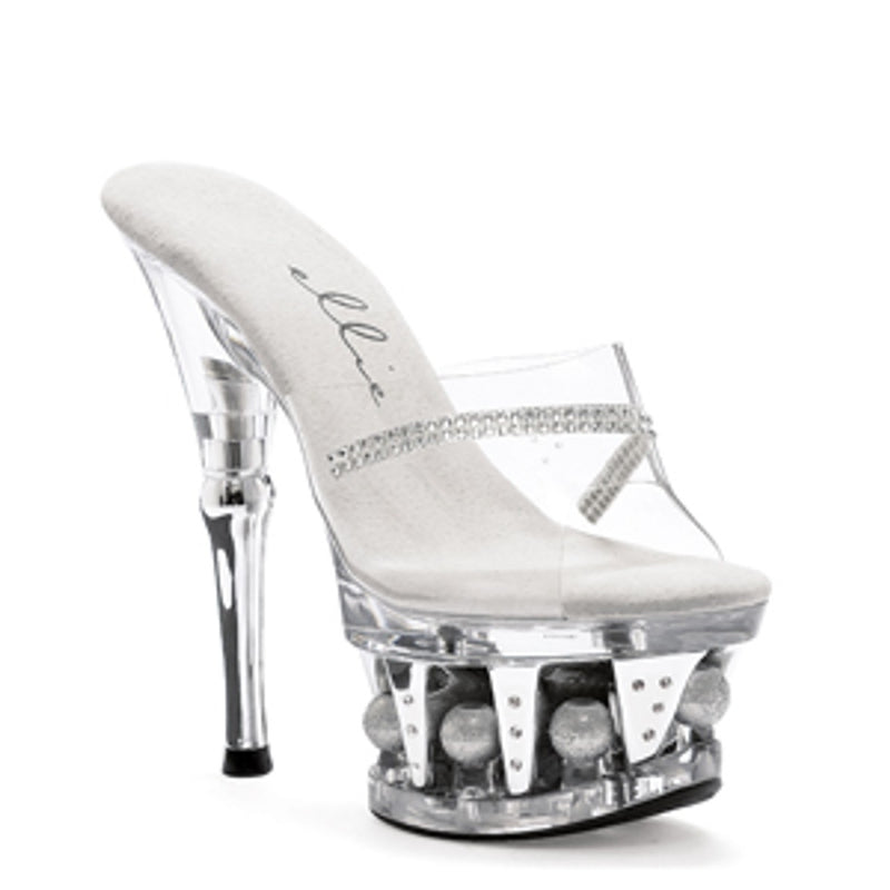 Ellie Shoes - 6" Heel Clear Rhinestone Mule with Disco Ball Platform
