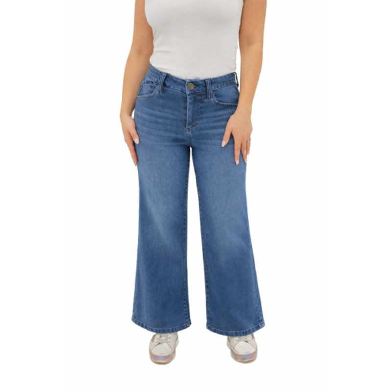 1822 Denim - Womens Petite 28" Better Butter Slim Wide Leg Jean