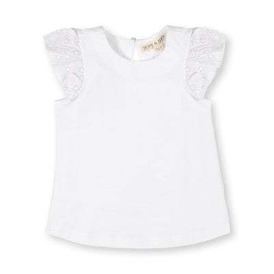 Hope & Henry - Girls Organic Knit Top with Eyelet Flutter Sleeves